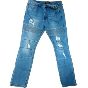 Smoke & Ash Jeans Mens 36x32 Blue Distressed Stretch  Pants Moto Grunge Y2K